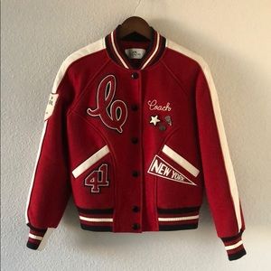 Coach Chelsea Varsity Jacket in Red/Cream